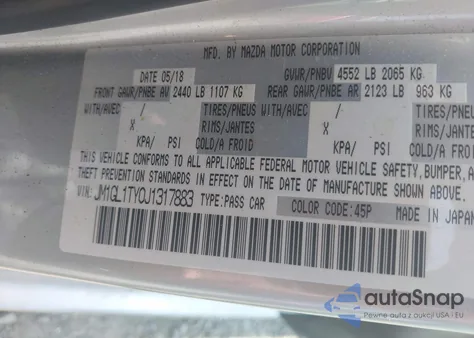 2018 Mazda Mazda6 Grand Touring from USA, damaged, VIN JM1GL1TY0J1317883